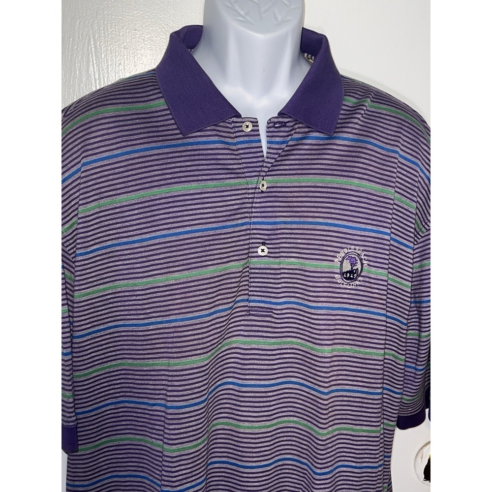 Fairway Greene XLPolo Purple Green Striped Golf Pebble Beach Logo Cotton Stretch